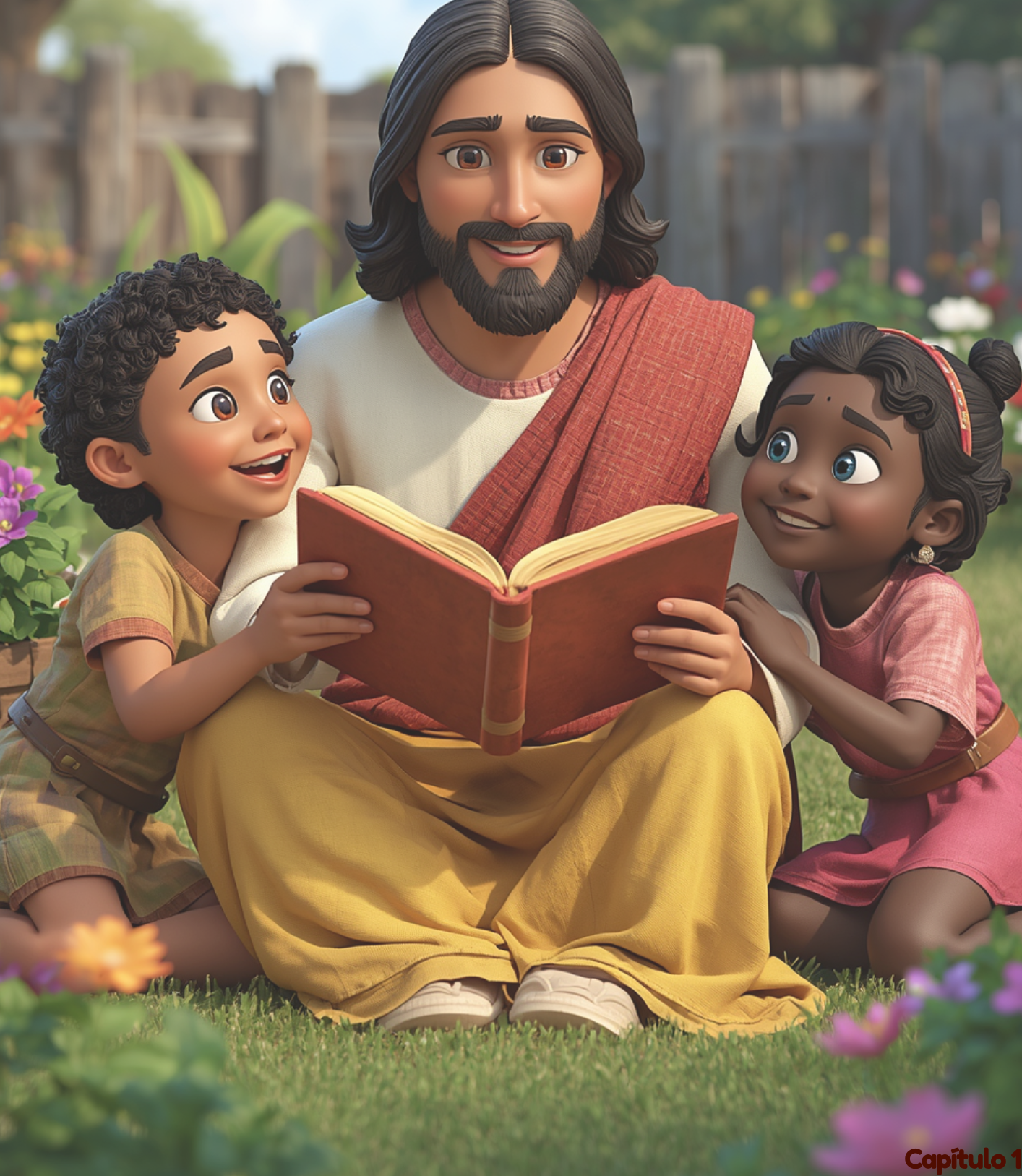 Ilustração fofa de Jesus com crianças